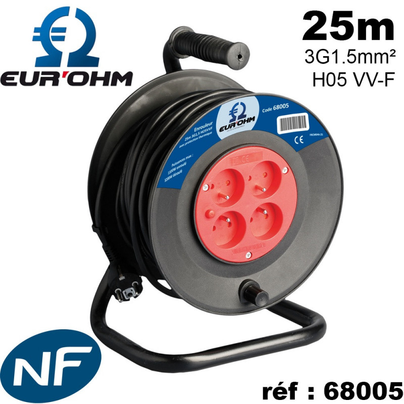 Enrouleur électrique 4 prises 2P+T 3G 1.5mm² 25-50m noir H05 VV-F NF