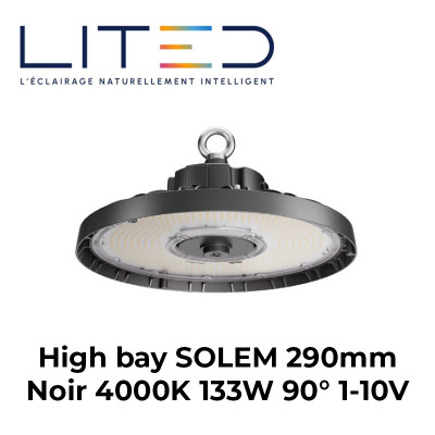 High bay SOLEM 290mm Noir RAL9005 4000K 133W 90° 1-10V LITED