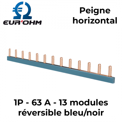 Peigne horizontal 1P réversible bleu/noir 13 modules EUR'OHM