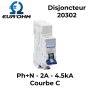 Disjoncteur divisionnaire Ph+N - 2A - 4.5kA - Courbe C - Connexion rapide EUR'OHM