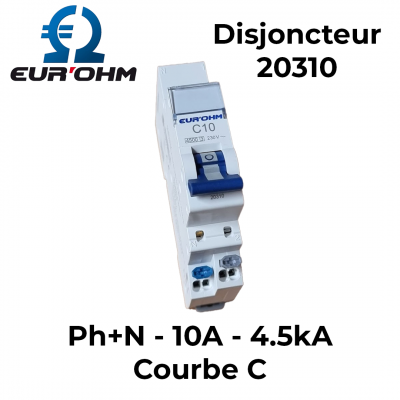 Disjoncteur divisionnaire Ph+N - 10A - 4.5kA - Courbe C - Connexion rapide EUR'OHM