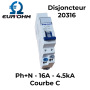 Disjoncteur divisionnaire Ph+N - 16A - 4.5kA - Courbe C - Connexion rapide EUR'OHM