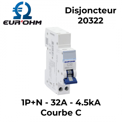 Disjoncteur divisionnaire Ph+N - 32A - 4.5kA - Courbe C EUR'OHM