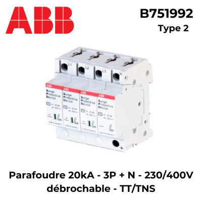 Parafoudre triphasé + neutre 20 40 ou 80kA - Type 2-3 ABB