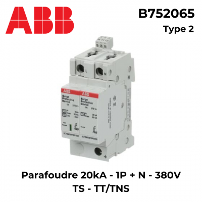 Parafoudre monophasé + neutre 20 ou 40kA Type 2-3 ABB