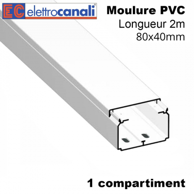 Moulure électrique PVC 80x40mm pour mur ou plafond - Longueur 2 mètres ELETTROCANALI