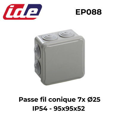 Boite de dérivation étanche IP65 (ou IP54) avec passes fils coniques IDE