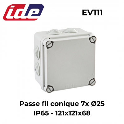 Boite de dérivation étanche IP65 (ou IP54) avec passes fils coniques IDE