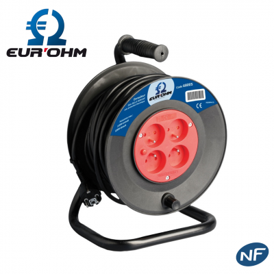 Enrouleur électrique 4 prises 2P+T 3G1.5mm² 25m ou 50m noir H05 VV-F NF EUR'OHM