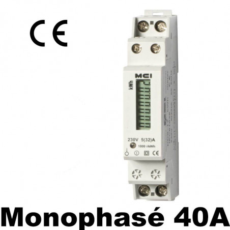EN STOCK compteur modulaire 40A certifié CE avec écran LCD sans remise à  zéro possible. 1 module sur le tableau. Notice en franç