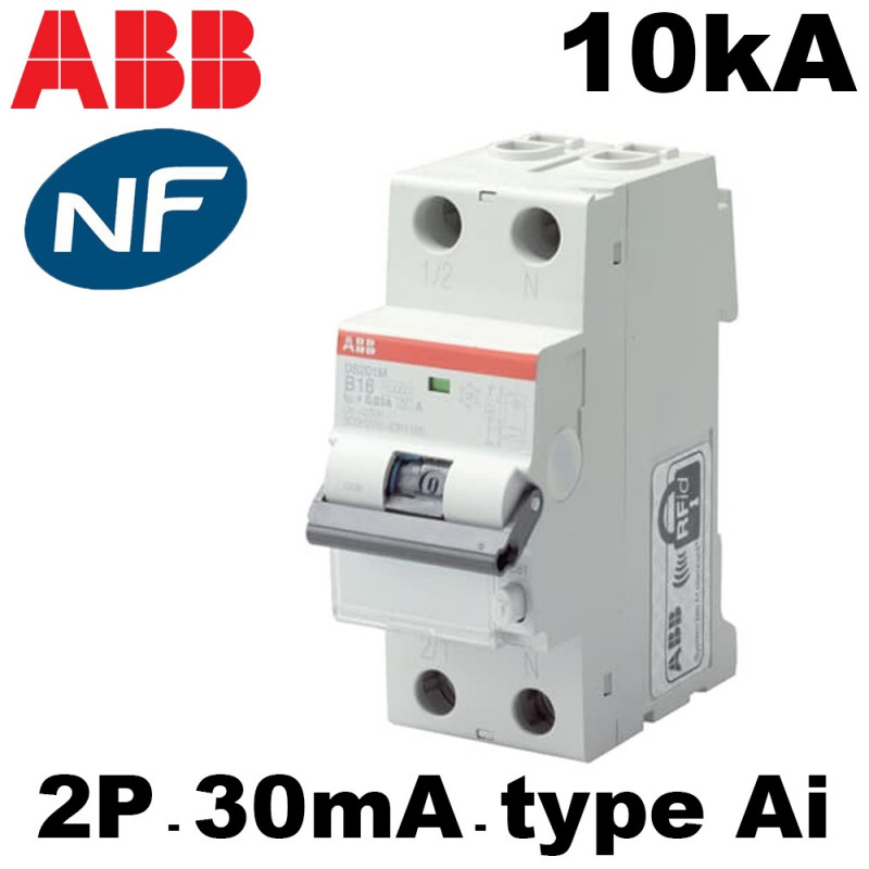 Disjoncteur différentiel Abb 40A 30mA 1P+N type A 6KA 2 Modules DS201C40A30