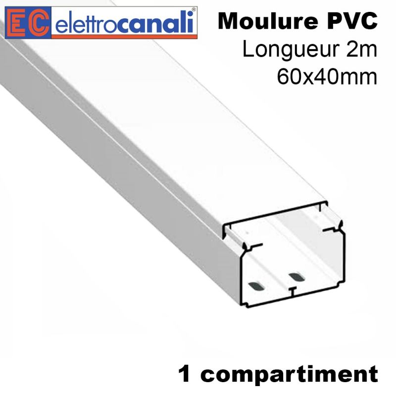 Moulure électrique PVC 60x40mm Longueur 2m à 4,12€ HT