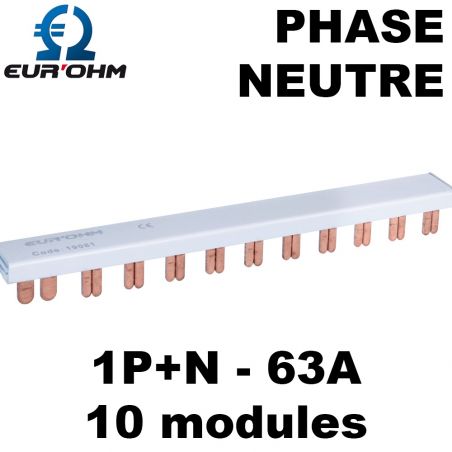 Peigne horizontal 1P+N pour interrupteur différentiel 40A et 63A EUR'OHM